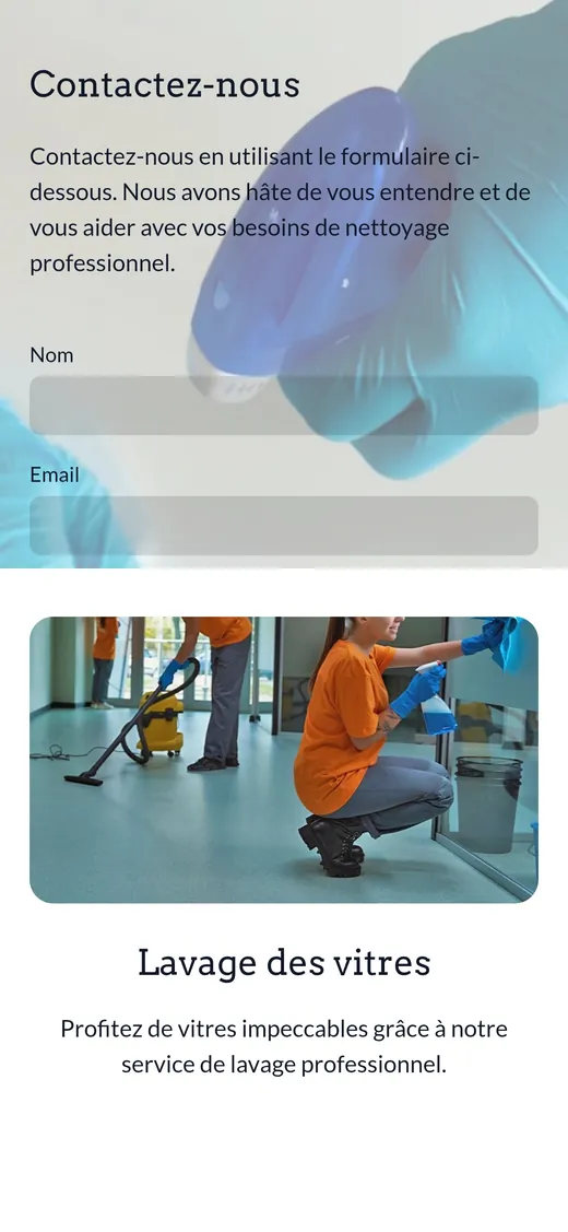 Page contact du site Deva Cleaning sur smartphone avec formulaire de demande