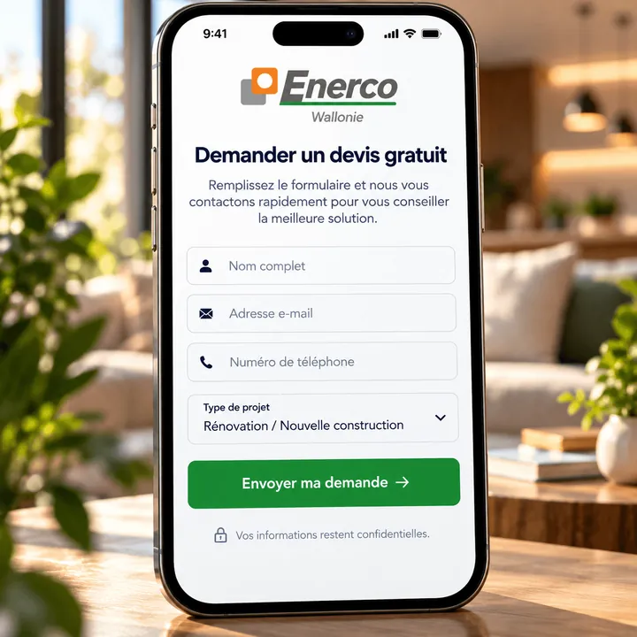 Exemple de formulaire de demande de devis gratuit sur smartphone pour Enerco Wallonie